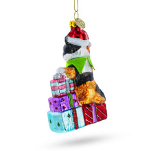 Load image into Gallery viewer, Cat Surrounded by Gift Boxes Glass Christmas Ornament