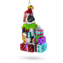 Load image into Gallery viewer, Cat Surrounded by Gift Boxes Glass Christmas Ornament