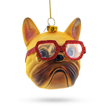 Load image into Gallery viewer, Hipster Bulldog in Red Glasses Glass Christmas Ornament
