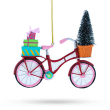 Load image into Gallery viewer, Festive Bicycle Ornament with Holiday Tree and Gifts Christmas Ornament