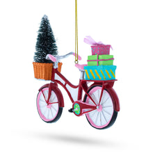 Load image into Gallery viewer, Festive Bicycle Ornament with Holiday Tree and Gifts Christmas Ornament