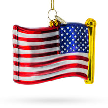 Load image into Gallery viewer, Waving Flag of USA Glass Christmas Ornament