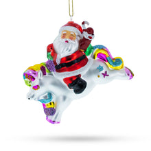 Load image into Gallery viewer, Santa Riding Rainbow Unicorn Glass Christmas Ornament