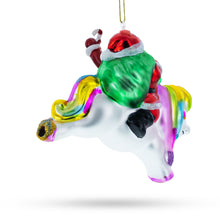 Load image into Gallery viewer, Santa Riding Rainbow Unicorn Glass Christmas Ornament