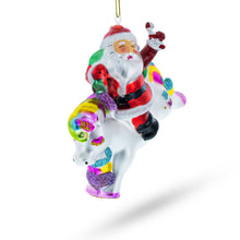 Load image into Gallery viewer, Santa Riding Rainbow Unicorn Glass Christmas Ornament