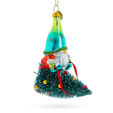 Load image into Gallery viewer, Gnome Adventurer Riding a Festive Tree Glass Christmas Ornament