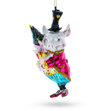 Load image into Gallery viewer, Vintage-Style Dapper Pig Glass Christmas Ornament