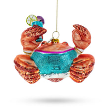 Load image into Gallery viewer, Cheerful Crab at Cocktail Party Glass Christmas Ornament
