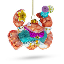 Load image into Gallery viewer, Cheerful Crab at Cocktail Party Glass Christmas Ornament