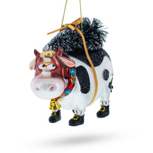 Load image into Gallery viewer, Cow Carrying Tree Glass Christmas Ornament