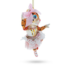 Load image into Gallery viewer, Lady Tiger in Pink Dress Glass Christmas Ornament