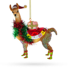 Load image into Gallery viewer, Lama with Gifts Glass Christmas Ornament