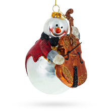 Load image into Gallery viewer, Whimsical Snowman Playing Cello Glass Christmas Ornament