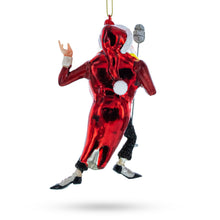 Load image into Gallery viewer, Jolly Singing Santa with Microphone Glass Christmas Ornament