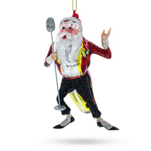 Load image into Gallery viewer, Jolly Singing Santa with Microphone Glass Christmas Ornament
