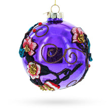 Load image into Gallery viewer, Embroidered Flowers on Purple Glass Ball Christmas Ornament