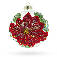 Load image into Gallery viewer, Beaded Red Flower Adorning Glass Ball Christmas Ornament