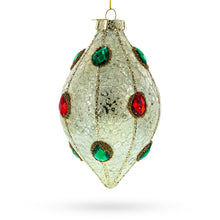 Load image into Gallery viewer, Green and Red Rhombus Glass Christmas Ornament Adorned with Jewelry