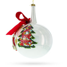 Load image into Gallery viewer, Large Santa with Christmas Tree with Red Bow Glass Ball Christmas Ornament 7 Inches
