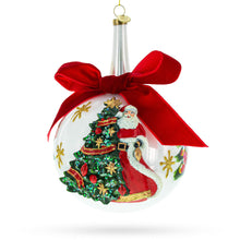 Load image into Gallery viewer, Large Santa with Christmas Tree with Red Bow Glass Ball Christmas Ornament 7 Inches