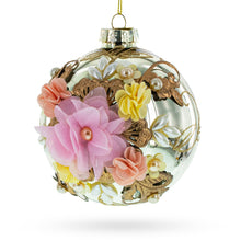Load image into Gallery viewer, Fabric Flowers on Glass Ball Artistic Glass Christmas Ornaments Ornament
