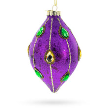 Load image into Gallery viewer, Jeweled-Accent Purple Rhombus Finial Glass Christmas Ornament