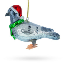 Load image into Gallery viewer, Pigeon in Santa Hat Glass Christmas Ornament
