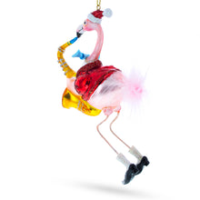 Load image into Gallery viewer, Flamingo Playing Saxophone Glass Christmas Ornament
