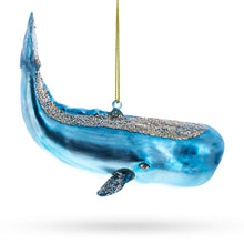 Load image into Gallery viewer, Glittered Whale Glass Christmas Ornament
