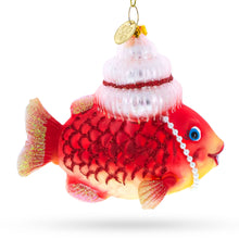 Load image into Gallery viewer, Grandma Fish in Santa Hat Glass Christmas Ornament