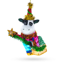 Load image into Gallery viewer, Cow Riding a Star Glass Christmas Ornament
