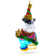 Load image into Gallery viewer, Cow Riding a Star Glass Christmas Ornament