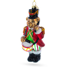 Load image into Gallery viewer, Teddy Bear Drummer Glass Christmas Ornament