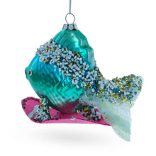 Load image into Gallery viewer, Cool Blue Fish Surfing Wave Glass Christmas Ornament