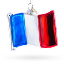 Load image into Gallery viewer, Waving Flag of France Glass Christmas Ornament
