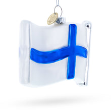 Load image into Gallery viewer, Waving Flag of Finland Glass Christmas Ornament