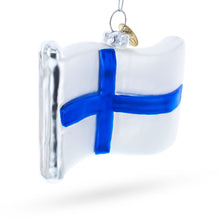 Load image into Gallery viewer, Waving Flag of Finland Glass Christmas Ornament