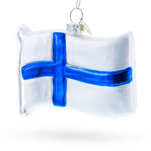 Load image into Gallery viewer, Waving Flag of Finland Glass Christmas Ornament