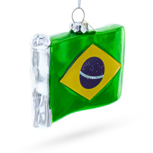 Load image into Gallery viewer, Waving Flag of Brazil Glass Christmas Ornament