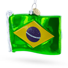 Load image into Gallery viewer, Waving Flag of Brazil Glass Christmas Ornament