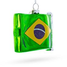 Load image into Gallery viewer, Waving Flag of Brazil Glass Christmas Ornament