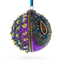 Load image into Gallery viewer, Peacock-Inspired Purple and Gold with Sequins Glitter Ball Christmas Ornament