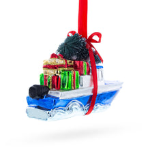 Load image into Gallery viewer, Boat with Tree and Present Glass Christmas Ornament