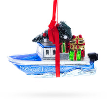 Load image into Gallery viewer, Boat with Tree and Present Glass Christmas Ornament