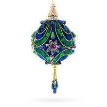 Load image into Gallery viewer, Royal Blue Jeweled  Gold Filigree Accents and Tassels Christmas Ornament
