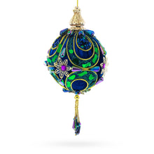 Load image into Gallery viewer, Royal Blue Jeweled  Gold Filigree Accents and Tassels Christmas Ornament