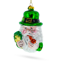 Load image into Gallery viewer, Irish Santa with Shamrock and Pipe Glass Christmas Ornament
