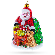 Load image into Gallery viewer, Santa with Puppy and Christmas Tree Glass Christmas Ornament