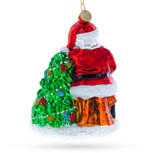 Load image into Gallery viewer, Santa with Puppy and Christmas Tree Glass Christmas Ornament