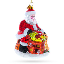 Load image into Gallery viewer, Santa with Puppy and Christmas Tree Glass Christmas Ornament